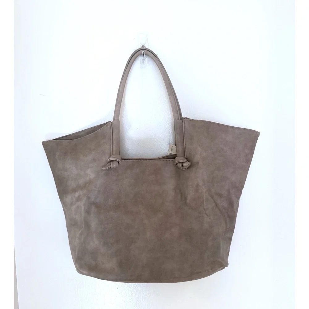 NWT by Anthropologie Kaitlyn Knotted Faux Leather Large Taupe Gray Tote Purse​​